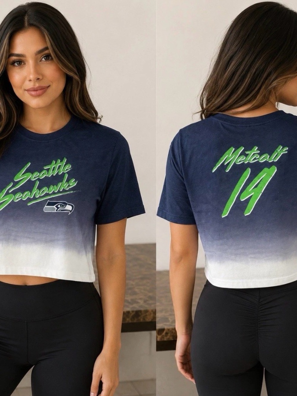 Seattle Seahawks DK Metcalf #14 Majestic Crop Top Shirt Women’s XL NFL Tee New
